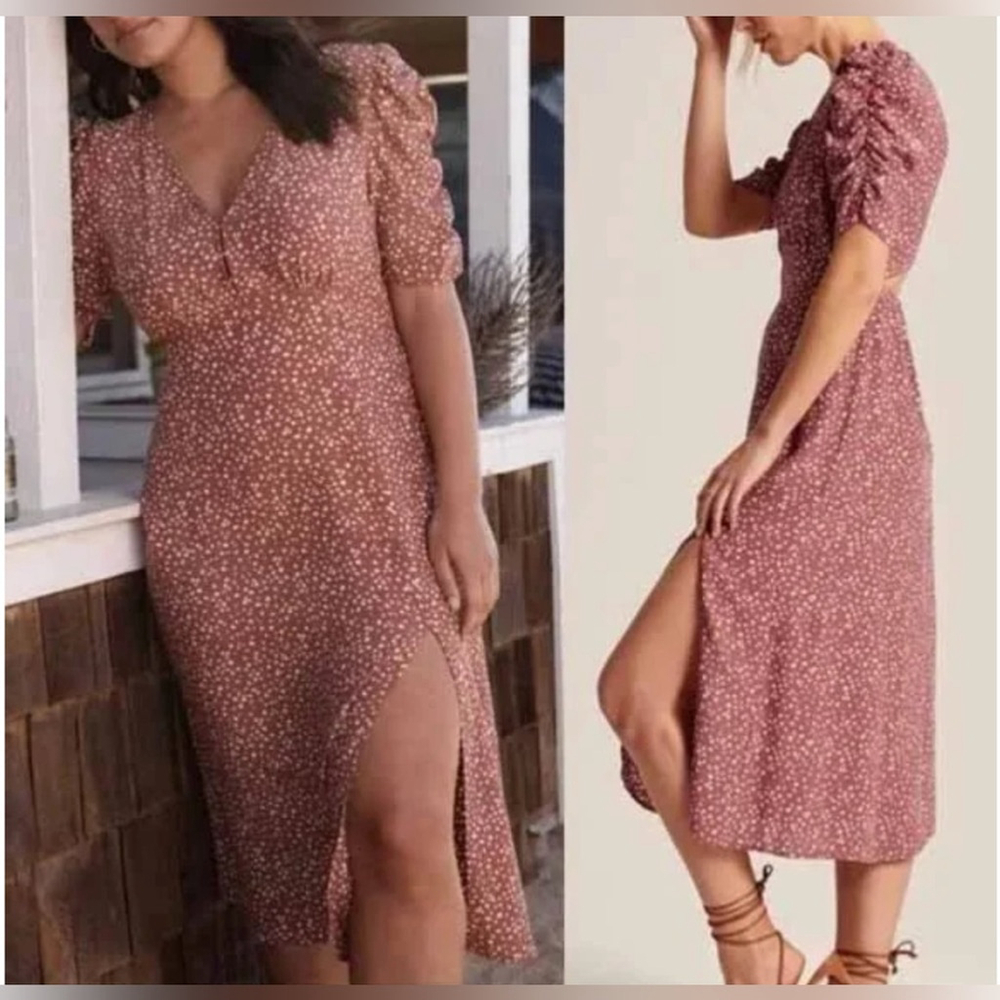 new Abercrombie & Fitch Backless Pink Floral Dress Midi Polka Dot - Picture 2 of 11